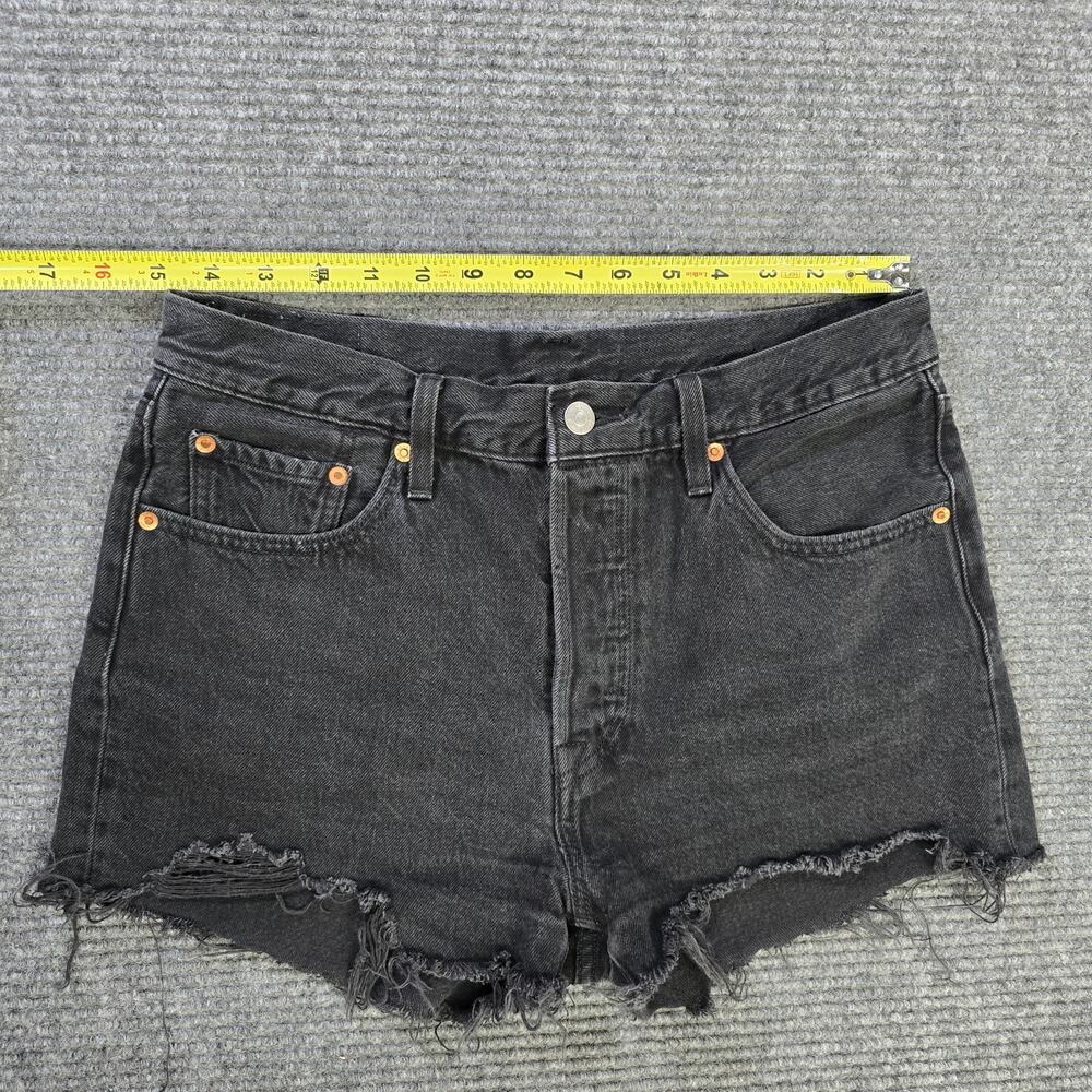 Levi's 501 Shorts Womens 29 Black Button Fly Distressed Cutoff Raw Hem - Picture 8 of 8